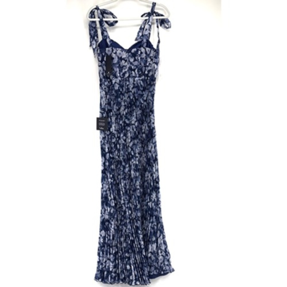 Lulu's Maxi Dress Small Blue Floral Pleated Bustier Babydoll Wedding Homecoming - Picture 6 of 7